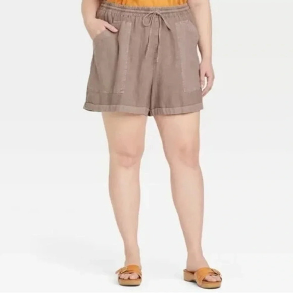 Universal Thread Women's Brown Mid-Rise Tie Waist Linen Utility Shorts NWT - Picture 1 of 9